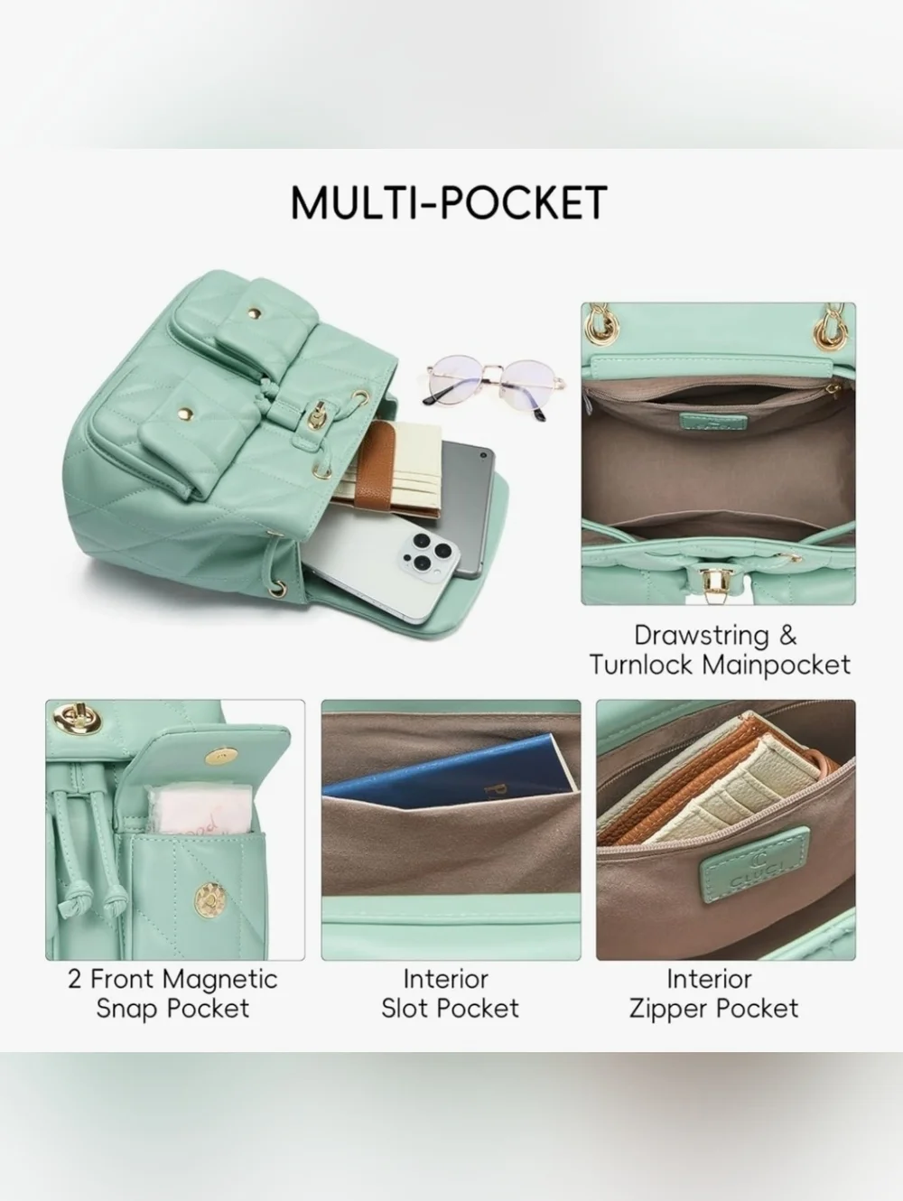 1 Left! Quilted Mint Shoulder Backpack Bag - Unbranded